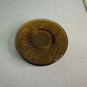 Tiara Sandwich Amber Glass Saucers Set of 6 Vintage Floral Pressed Glass 6 inch